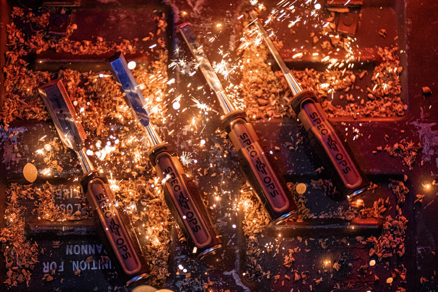 Spec Ops Tools Wood Chisel Set with High-Carbon Steel Blades, Shock-Absorbing Grip, 4-Piece, 3% Donated to Veterans