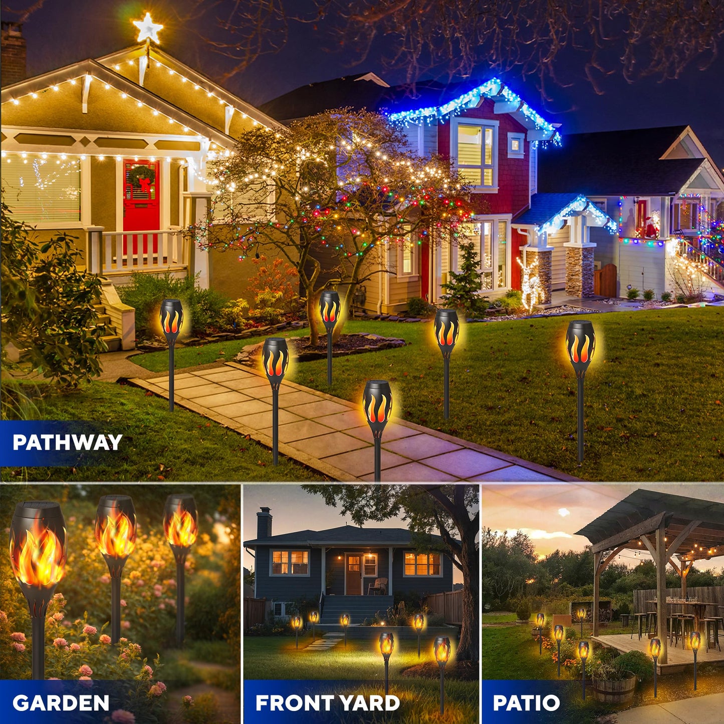 6-Pack Solar Tiki Torches for Outdoors – Flickering Flame, Waterproof, Auto On/Off, Perfect for Yard, Patio, Garden & Pathway