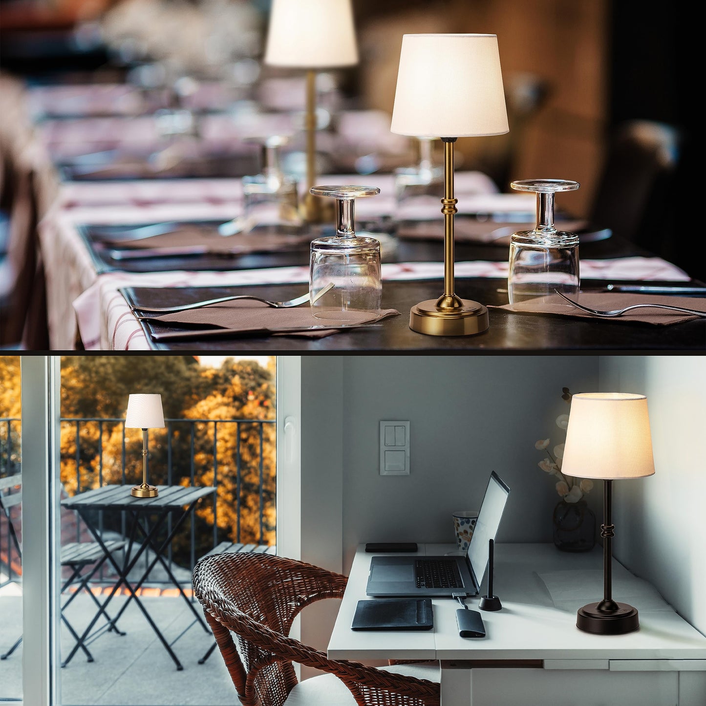 O’Bright Seraph Cordless LED Table Lamp, 3-Level Dimmer, Rechargeable, Ambient Bedside & Patio Lamp, Antique Brass