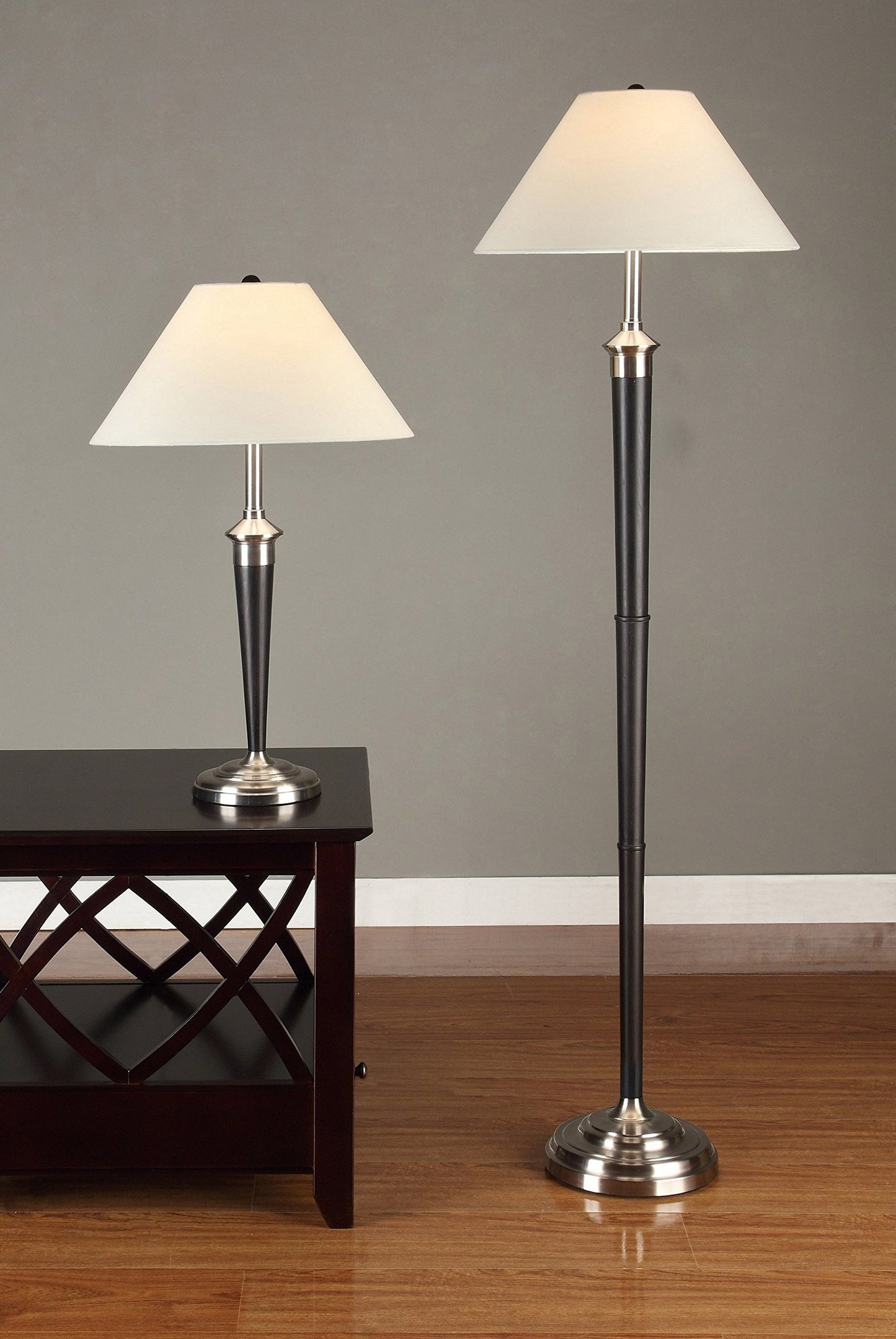 Artiva USA Twin-Pack, Classic Cordinates Table and Floor Lamps Set, Quality Brushed Steel and Espresso Finish