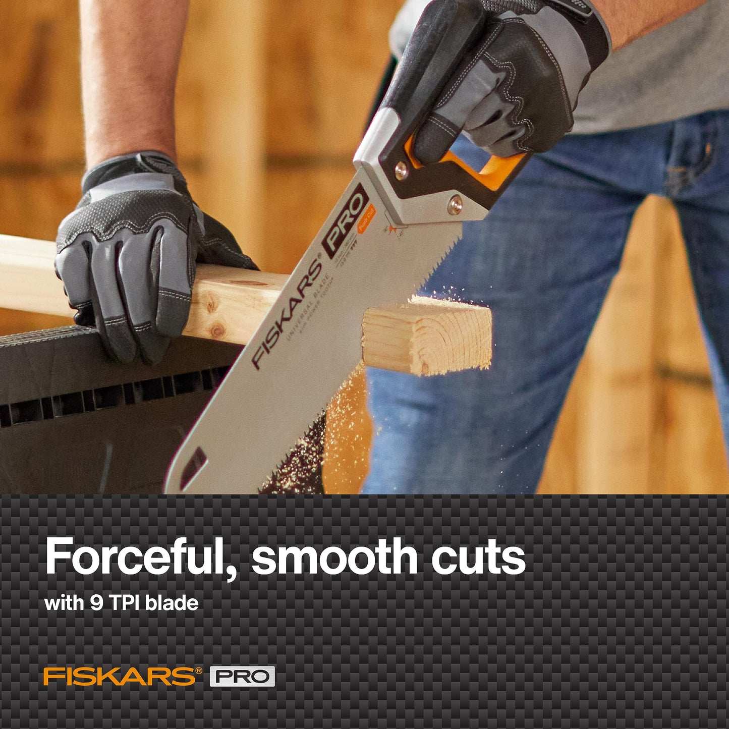 Fiskars Pro Power Tooth Universal Hand Saw - 15" Blade and Safety Sheath - Carpenter Saw - Construction Tools - Orange/Black