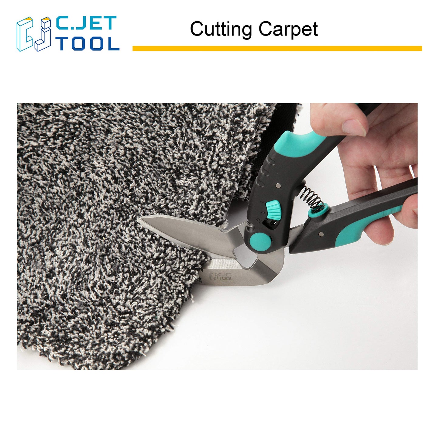 C.JET TOOL 10" Heavy Duty Carpet Cutter, Industrial Scissors, Multipurpose, Professional Soft Grip Stainless Steel (Turquoise)
