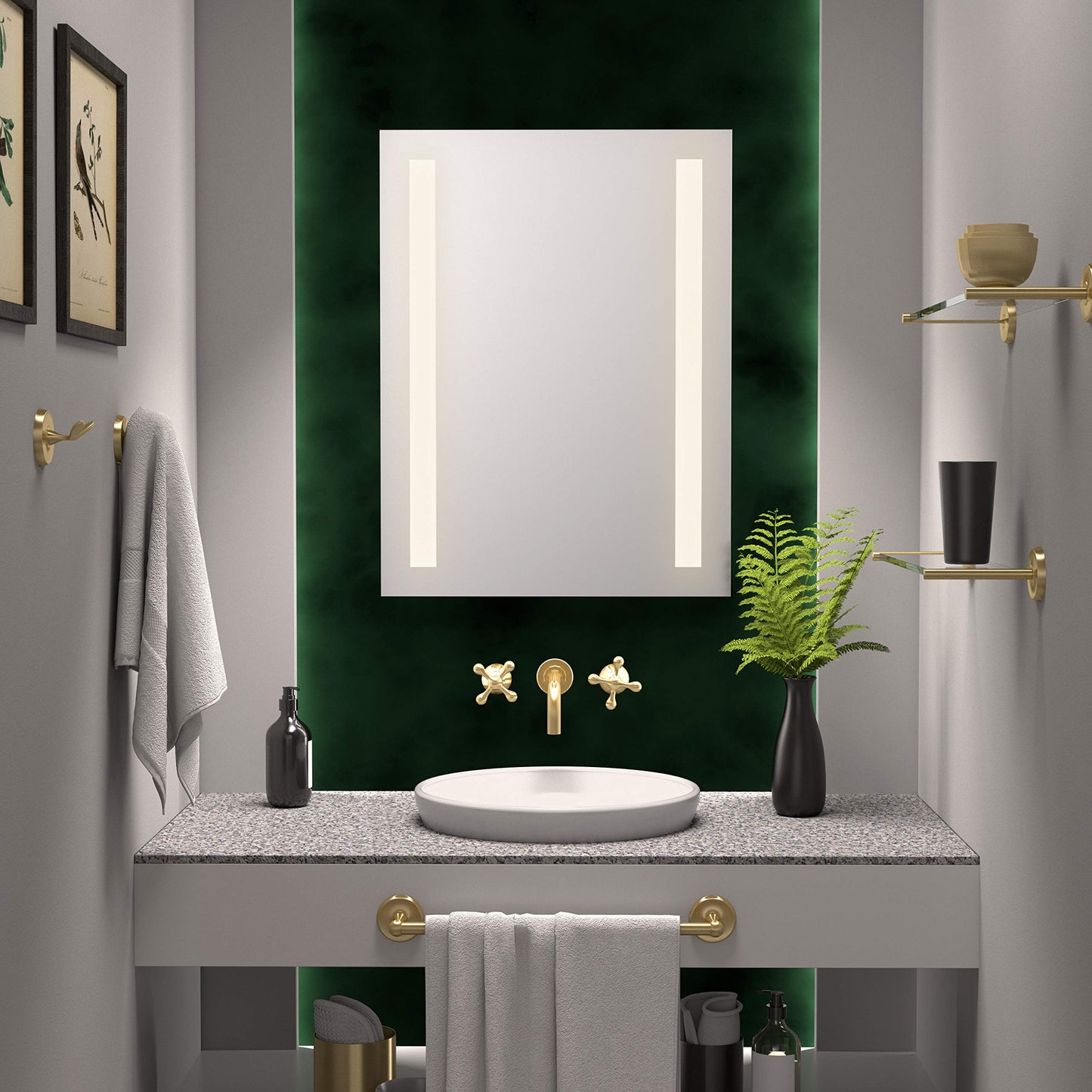 Gatco 5057 Designer II Glass Shelf, Brushed Brass/Wall Mounted 22.50" x 5.85" Tempered/Floating Rectangle Glass Shelf for Bathroom