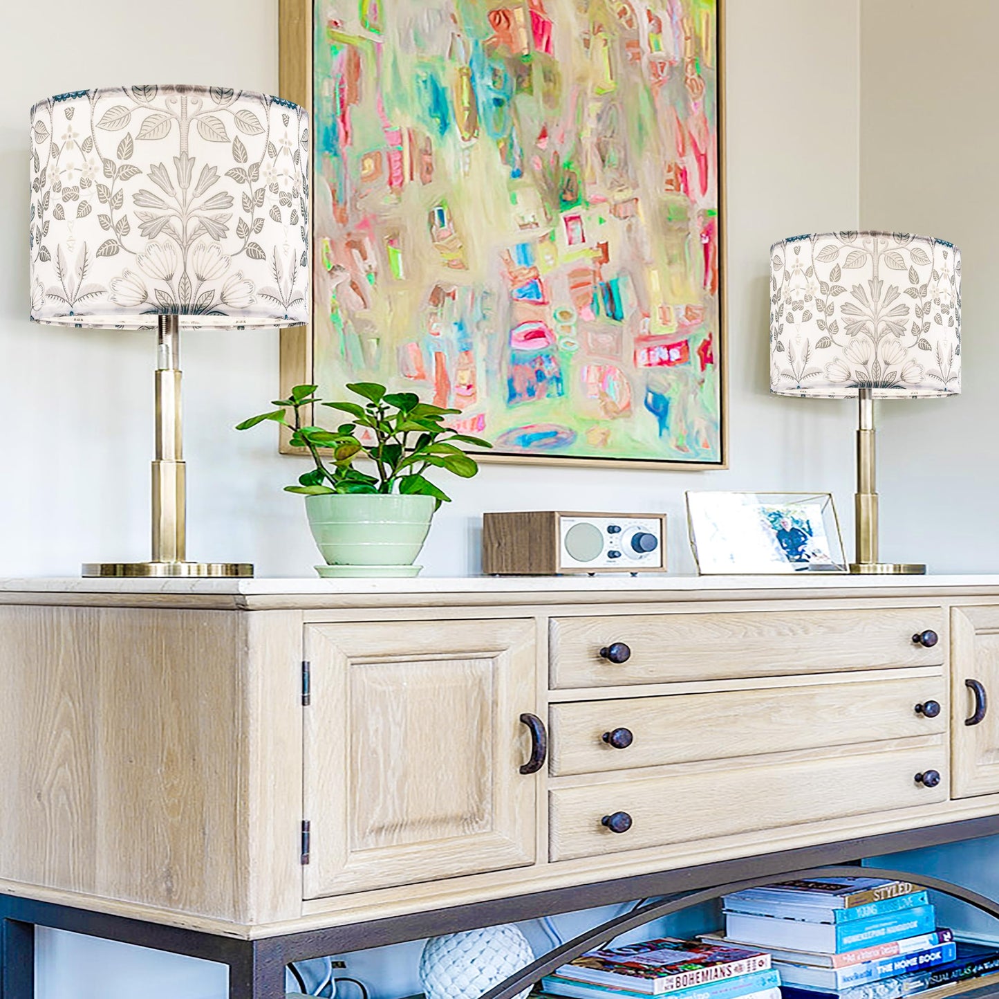 GOSO 2pcs 13" Drum Lamp Shades, Polyester Fiber, Printed Plants Design for Table, Floor, Pendant, Wall Hanging Lamps, DIY Assembly