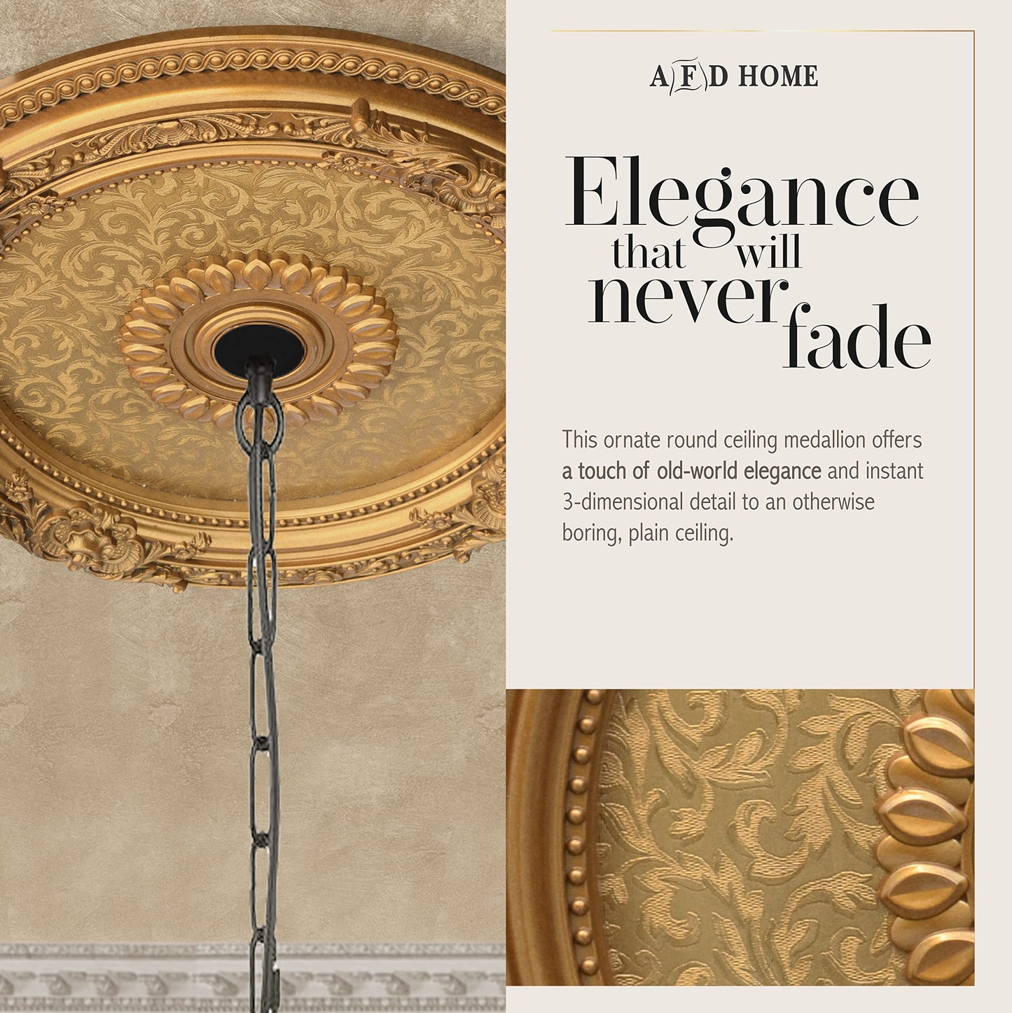 AFD Home Golden Leaf Chandelier Ceiling Medallion and Fan Medallion, 24 Inches