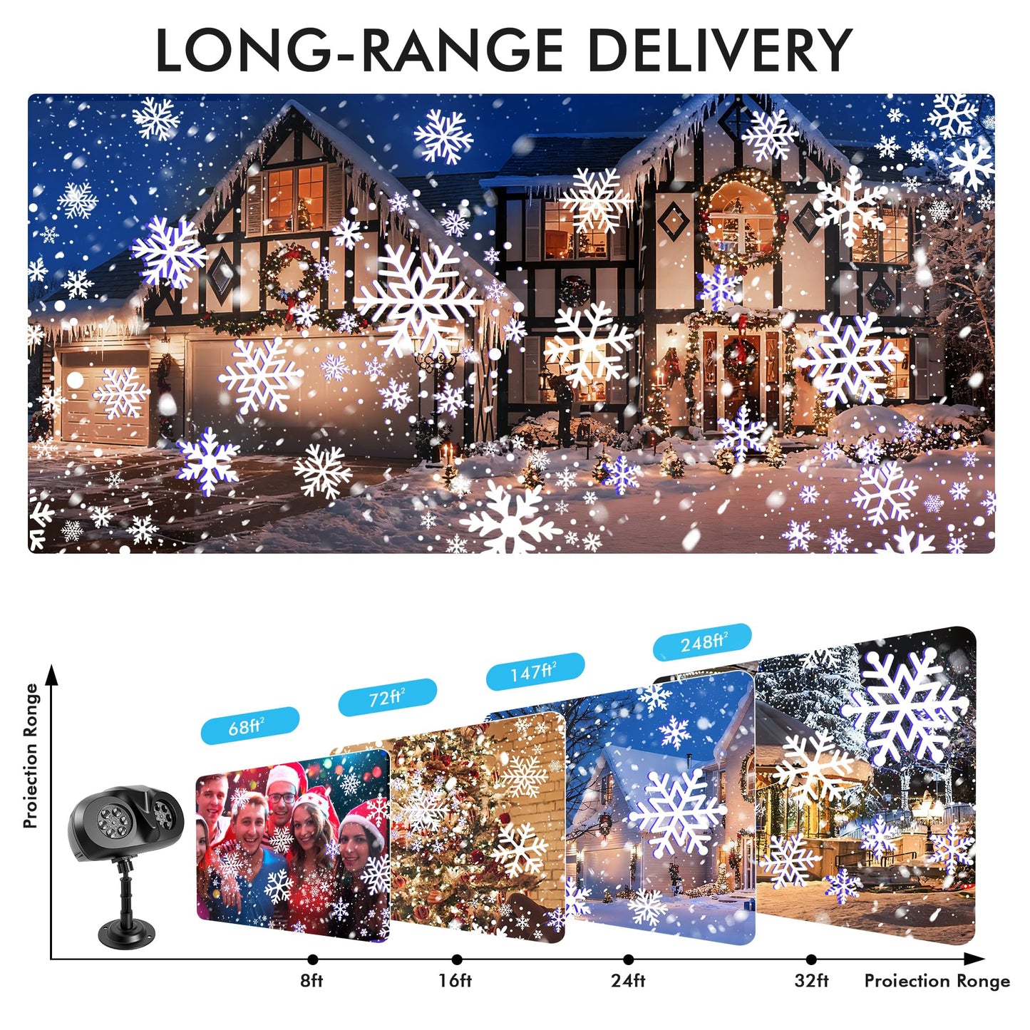 Outdoor Christmas Snowflake Projector Lights with Remote, IP65 Waterproof LED for Holiday, Garden, Party & New Year Decorations