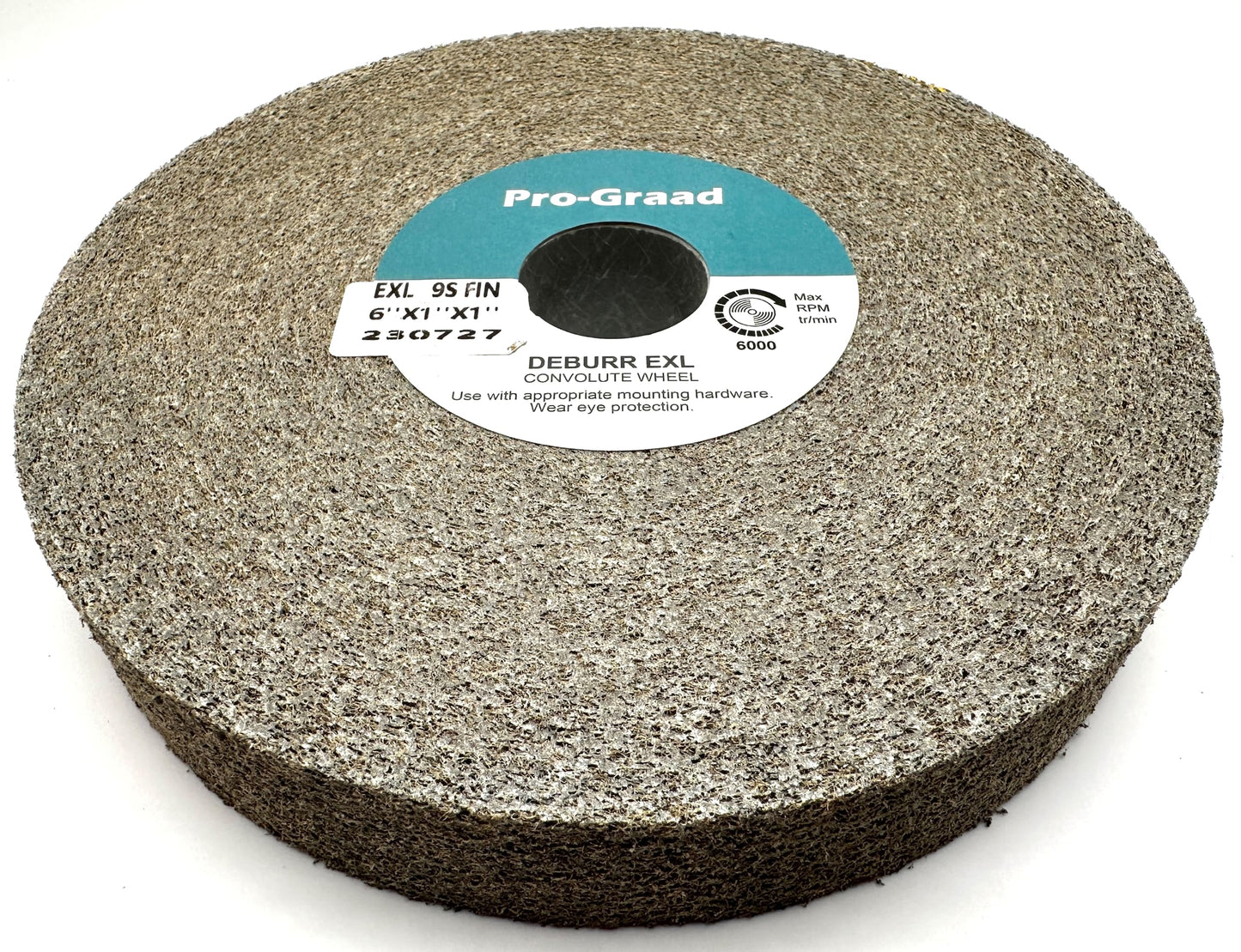 Pro-Graad EXL 6" x 1" x 1" 9S Fine Grit Silicon Carbide Deburring & Polishing Wheel, Convolute, Metal Finishing - 1 Pack