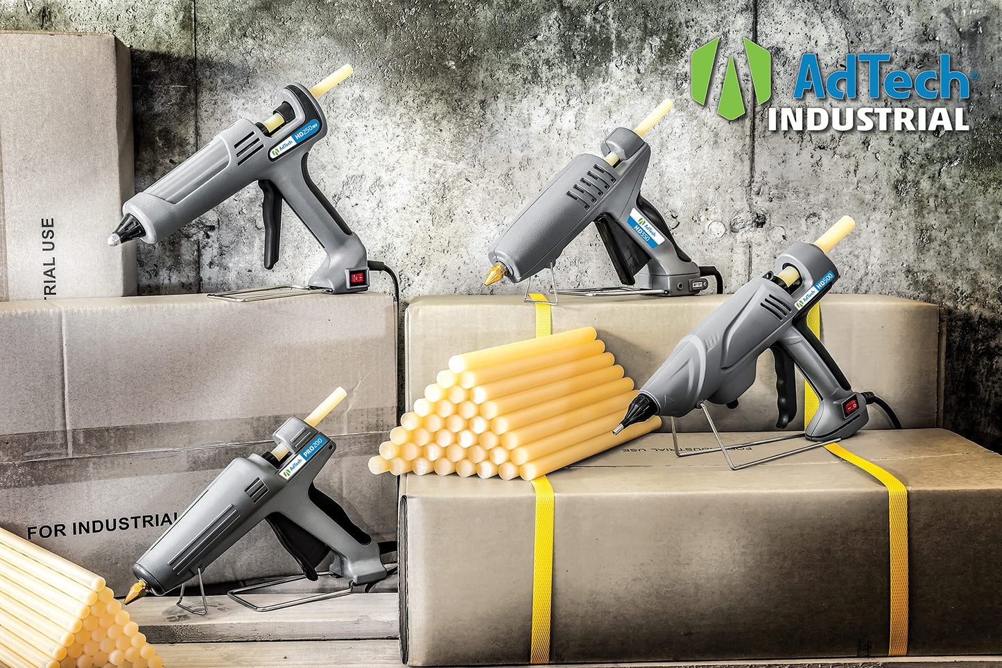 AdTech Industrial High-Output Hot Melt Glue Gun, 200W – Professional Grade for Carpentry, Repairs & Remodeling, Grey