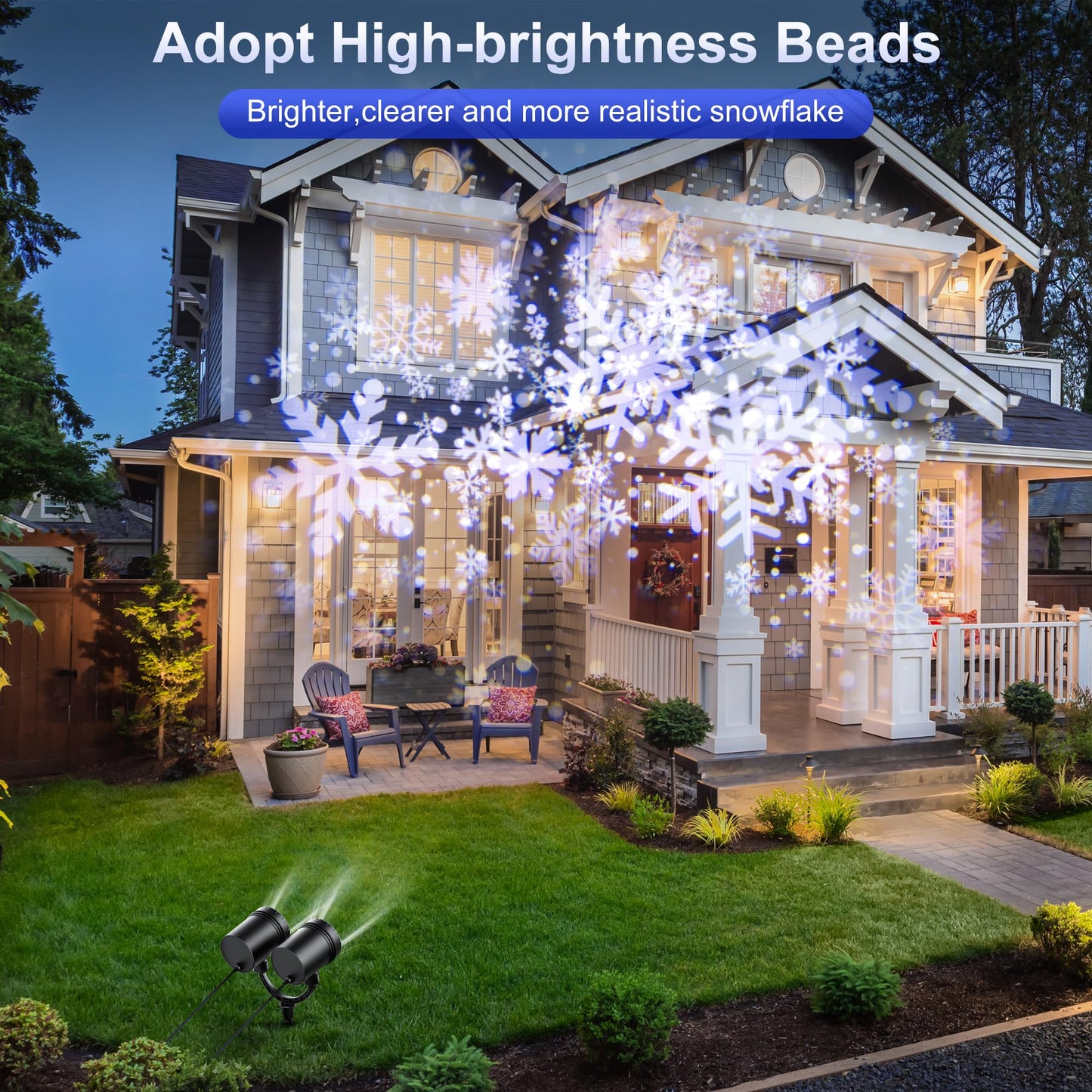 2025 MuliVid Double Head Outdoor Christmas Projector Light – Waterproof Snowfall & Snowflake LED for Xmas, Patio, Garden, Holiday Decor