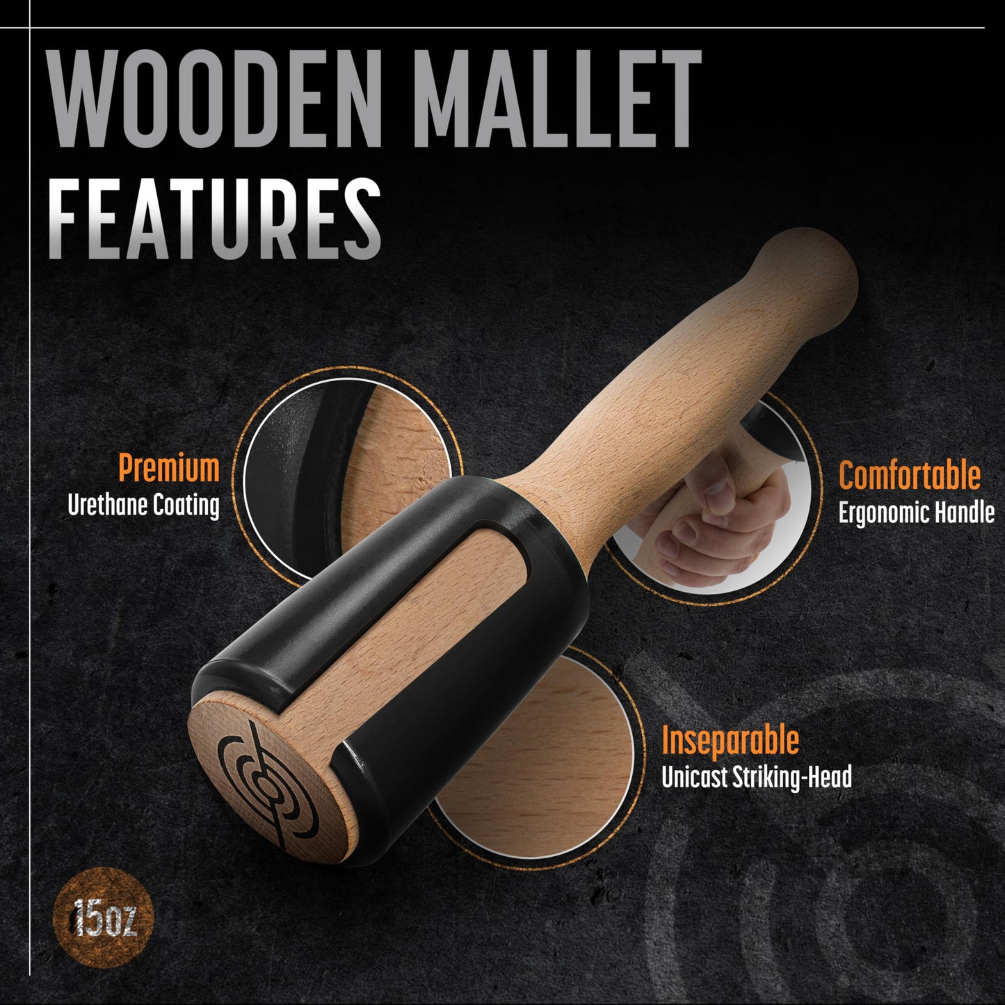 Schaaf Tools 15oz Wood Carving Mallet – Comfortable Handle, Non-Marring Urethane Head, Reduces Fatigue, Ideal for Woodworking & Chisels