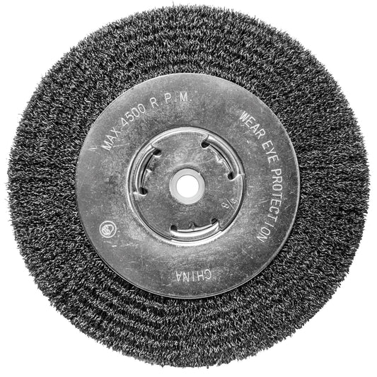 Century Drill & Tool 76868 8" Coarse Crimped Wide Face Bench Grinder Wire Wheel, 1/2"-5/8" Universal Arbor, 4,500 RPM – Ideal for Cleaning