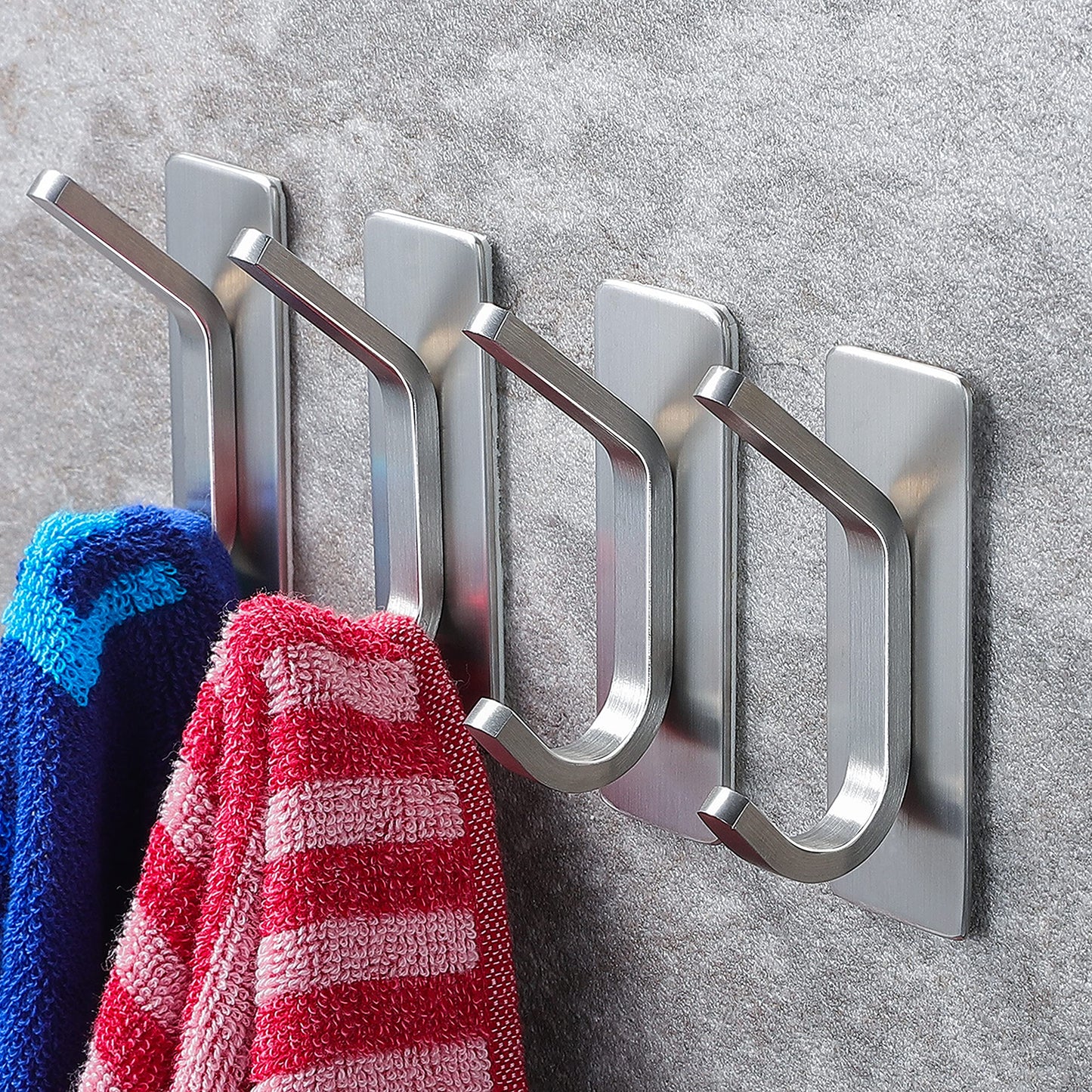 YIGII Towel Hook/Adhesive Hooks - Wall Hooks for Coat/Robe/Towels Stick on Bathroom/Kitchen 4-Pack, Stainless Steel