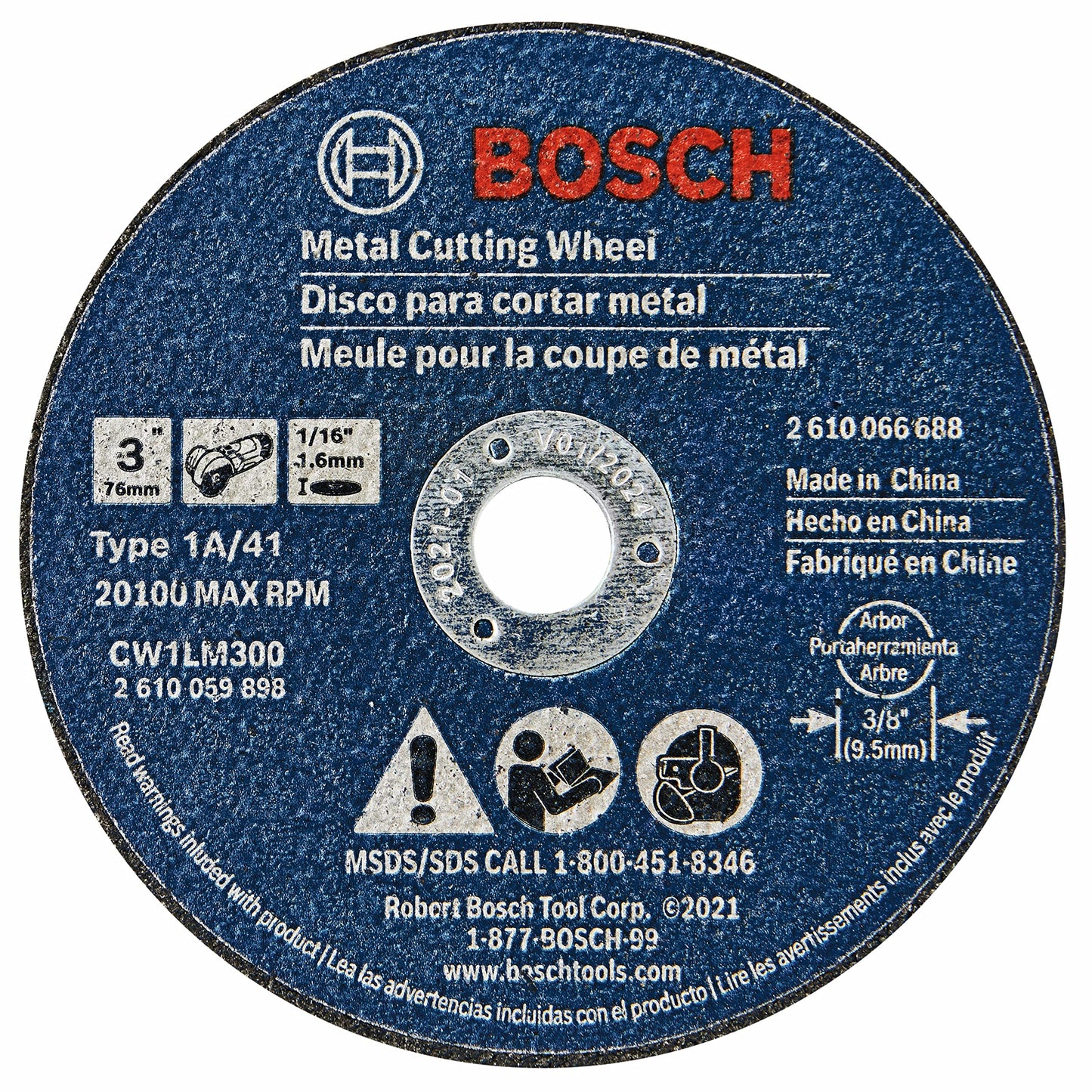 BOSCH CW1LM300 Metal Cutting Wheels, 3" x 1/16", 46 Grit, Type 1A, 3/8" Arbor, 5-Pack