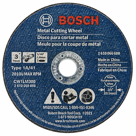 BOSCH CW1LM300 Metal Cutting Wheels, 3" x 1/16", 46 Grit, Type 1A, 3/8" Arbor, 5-Pack